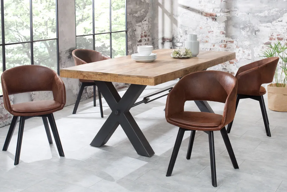 Riess-Ambiente Retro Möbel|Stühle > Design Stuhl NORDIC STAR antik braun Microfaser Massivholz schwarz mit Armlehne gepolstert