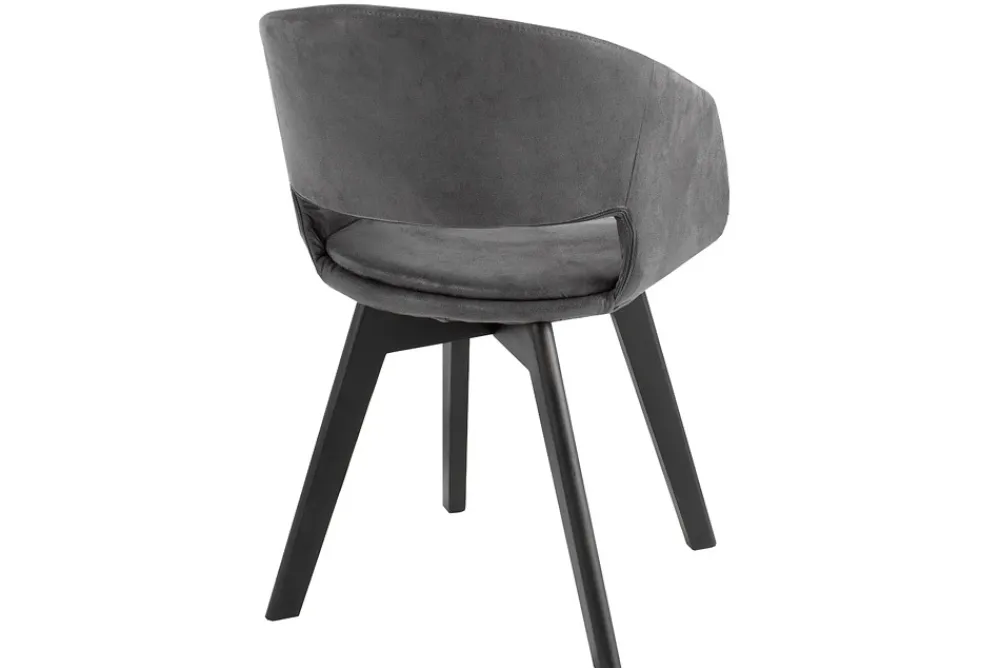 Riess-Ambiente Retro Möbel|Stühle > Design Stuhl NORDIC STAR antik grau Microfaser Massivholz schwarz mit Armlehne gepolstert