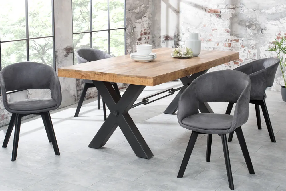Riess-Ambiente Retro Möbel|Stühle > Design Stuhl NORDIC STAR antik grau Microfaser Massivholz schwarz mit Armlehne gepolstert