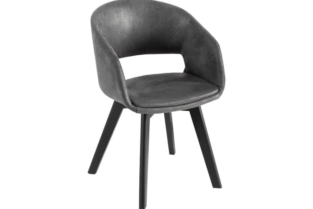 Riess-Ambiente Retro Möbel|Stühle > Design Stuhl NORDIC STAR antik grau Microfaser Massivholz schwarz mit Armlehne gepolstert