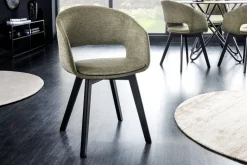 Riess-Ambiente Skandinavisch|Retro Möbel > Design Stuhl NORDIC STAR grün Strukturstoff Massivholz schwarz mit Armlehne gepolstert