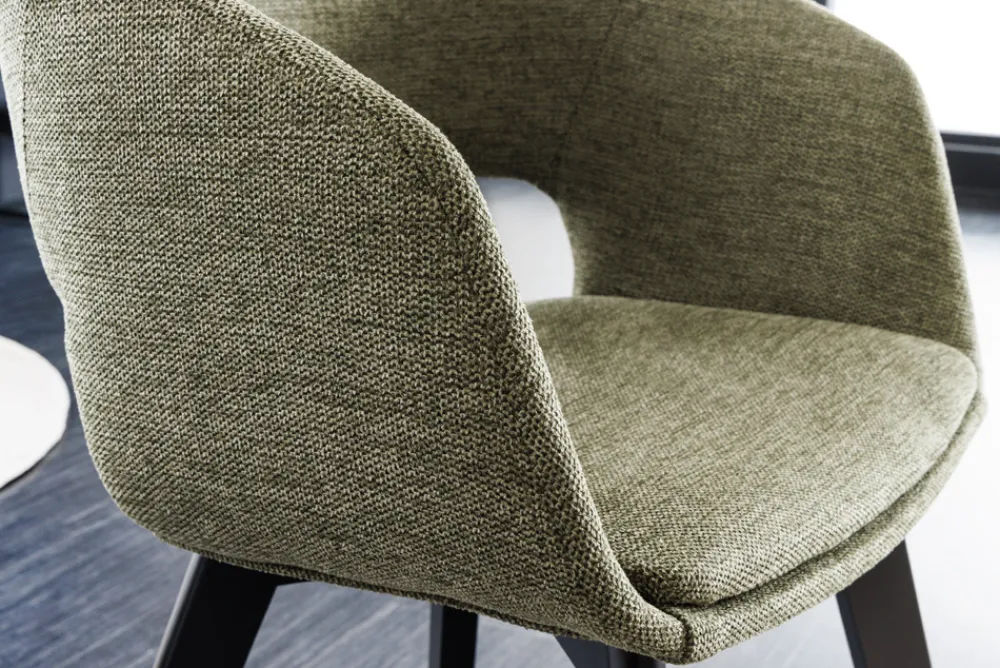 Riess-Ambiente Skandinavisch|Retro Möbel > Design Stuhl NORDIC STAR grün Strukturstoff Massivholz schwarz mit Armlehne gepolstert