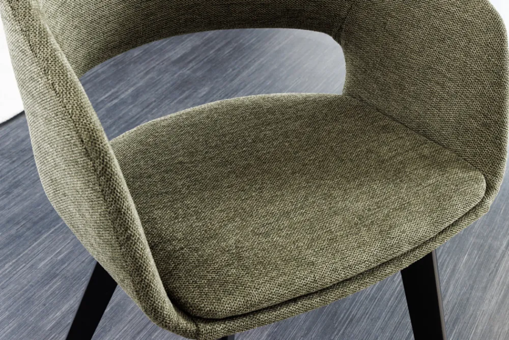 Riess-Ambiente Skandinavisch|Retro Möbel > Design Stuhl NORDIC STAR grün Strukturstoff Massivholz schwarz mit Armlehne gepolstert