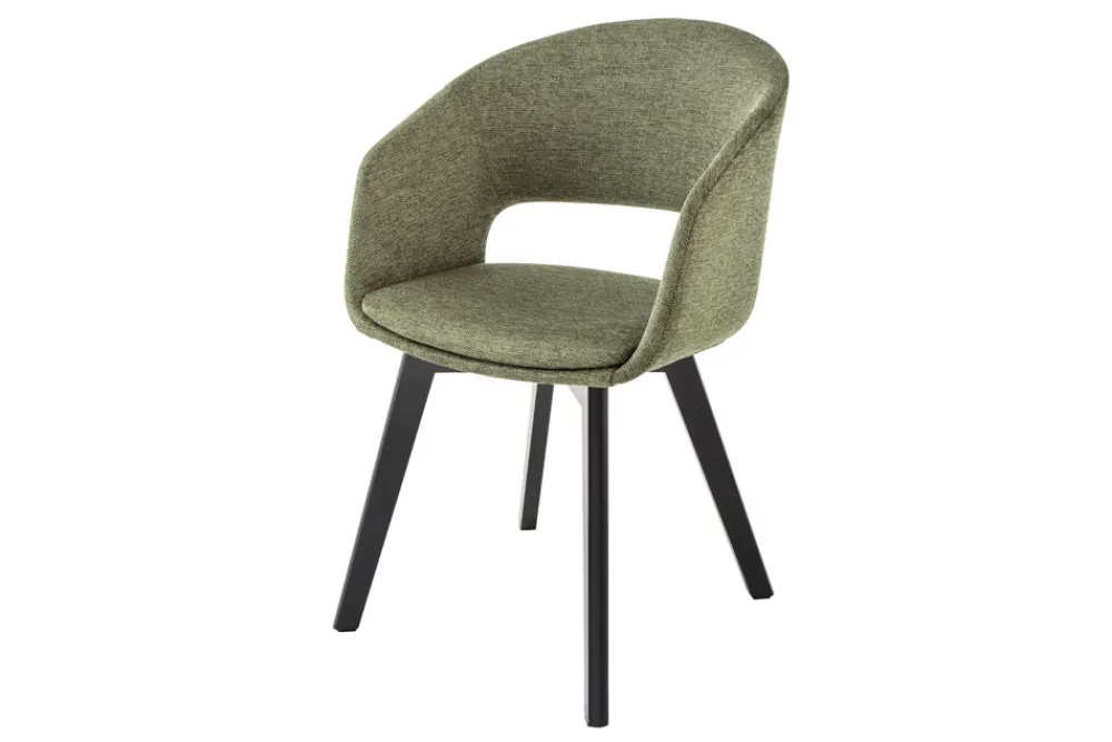 Riess-Ambiente Skandinavisch|Retro Möbel > Design Stuhl NORDIC STAR grün Strukturstoff Massivholz schwarz mit Armlehne gepolstert