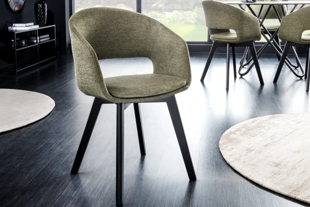 Riess-Ambiente Skandinavisch|Retro Möbel > Design Stuhl NORDIC STAR grün Strukturstoff Massivholz schwarz mit Armlehne gepolstert