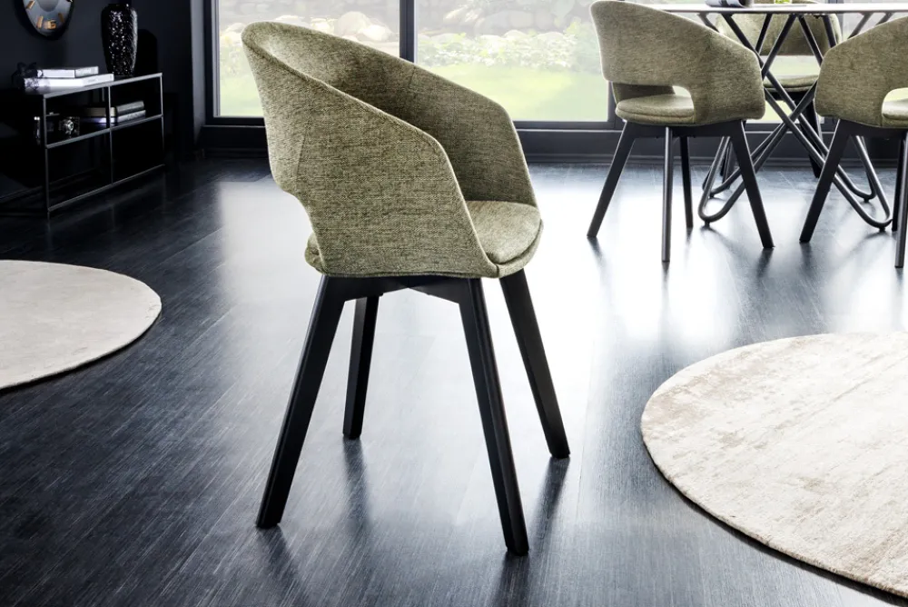 Riess-Ambiente Skandinavisch|Retro Möbel > Design Stuhl NORDIC STAR grün Strukturstoff Massivholz schwarz mit Armlehne gepolstert