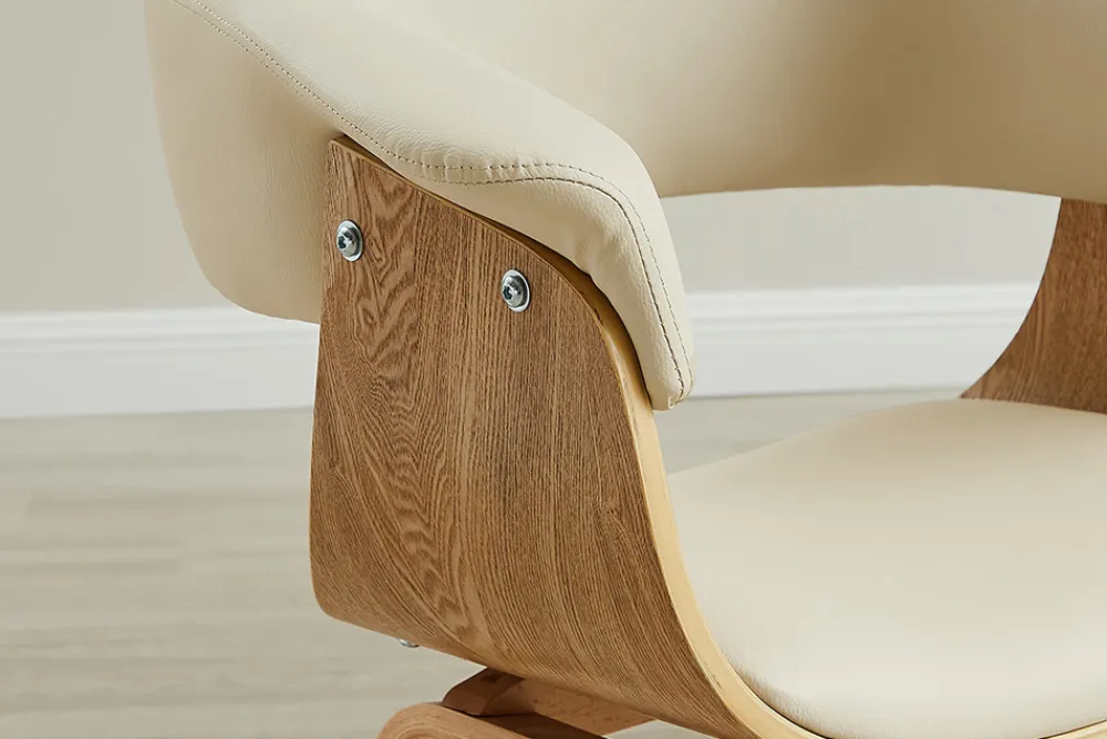 Riess-Ambiente Retro Möbel|Stühle > Design Stuhl ORGANIC natur Eiche creme beige Kunstleder mit Armlehnen
