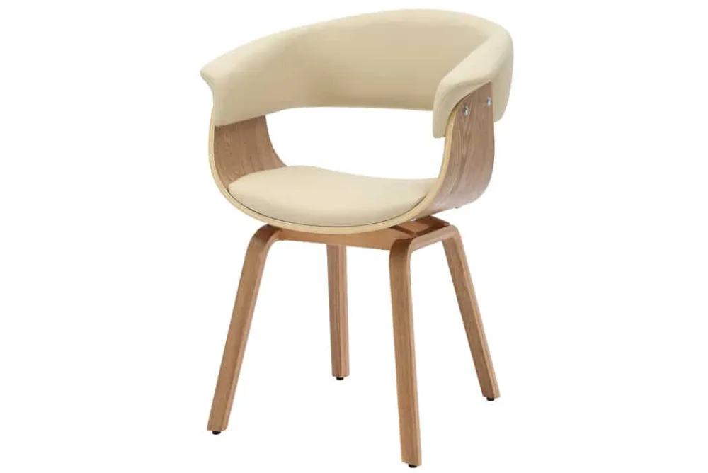 Riess-Ambiente Retro Möbel|Stühle > Design Stuhl ORGANIC natur Eiche creme beige Kunstleder mit Armlehnen
