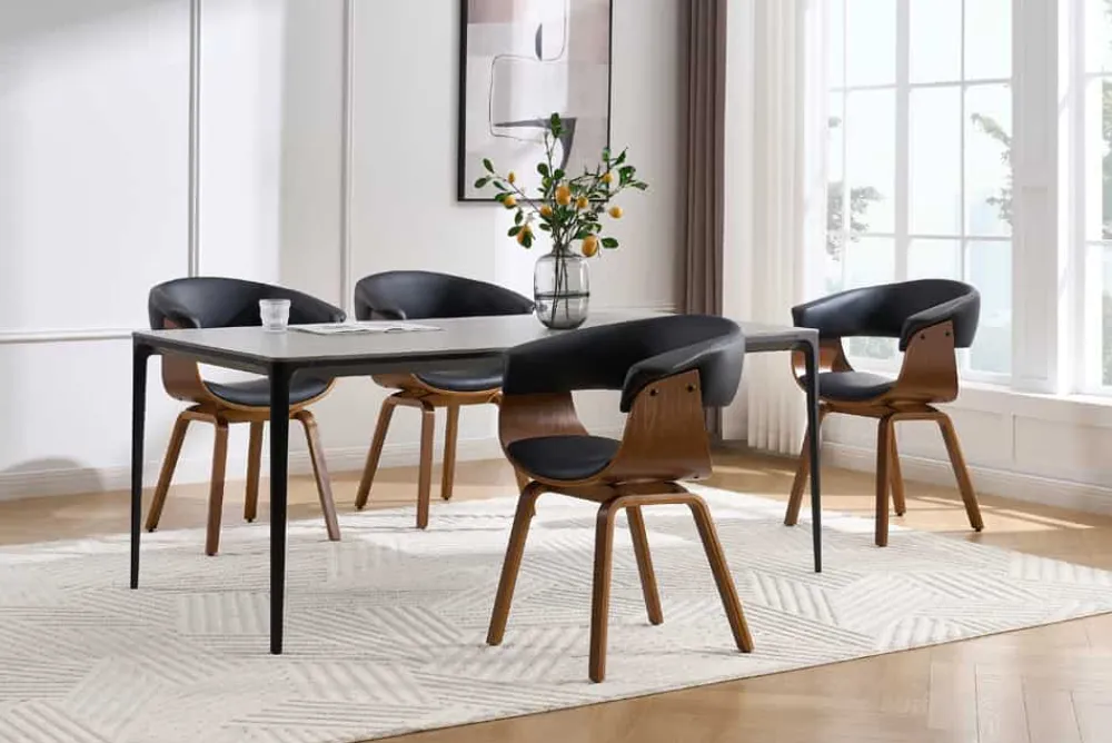 Riess-Ambiente Skandinavisch|Retro Möbel > Design Stuhl ORGANIC schwarz Walnuss Kunstleder mit Armlehnen