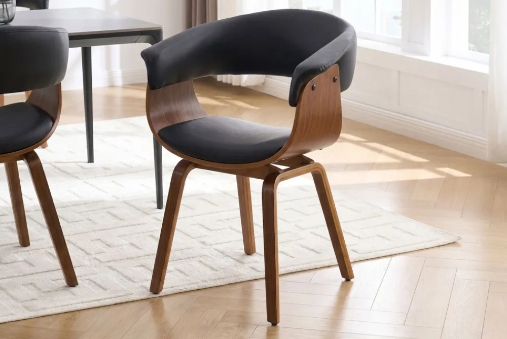 Riess-Ambiente Skandinavisch|Retro Möbel > Design Stuhl ORGANIC schwarz Walnuss Kunstleder mit Armlehnen