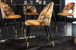 Riess-Ambiente Retro Möbel|Stühle > Design Stuhl PRÊT-À-PORTER gelb Samt florales Muster und goldene Fußkappen