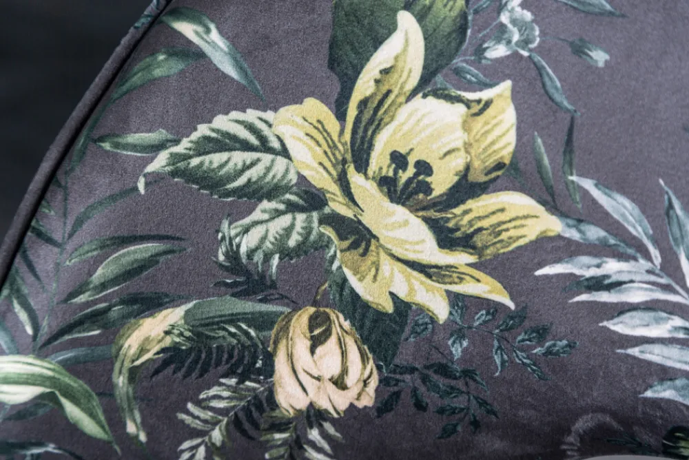Riess-Ambiente Retro Möbel|Stühle > Design Stuhl PRÊT-À-PORTER grau Samt florales Muster und goldene Fußkappen