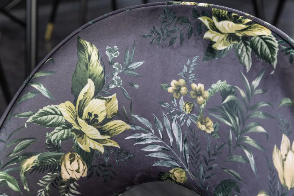 Riess-Ambiente Retro Möbel|Stühle > Design Stuhl PRÊT-À-PORTER grau Samt florales Muster und goldene Fußkappen
