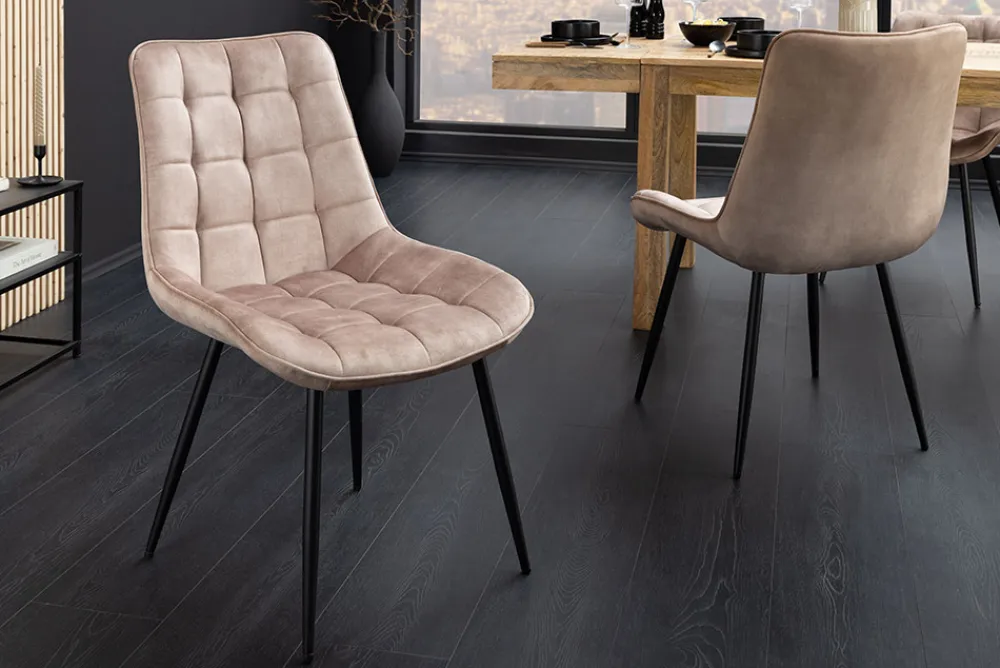 Riess-Ambiente Stühle|Samt Möbel > Design Stuhl ROADSTAR champagner greige Samt schwarze Metallbeine