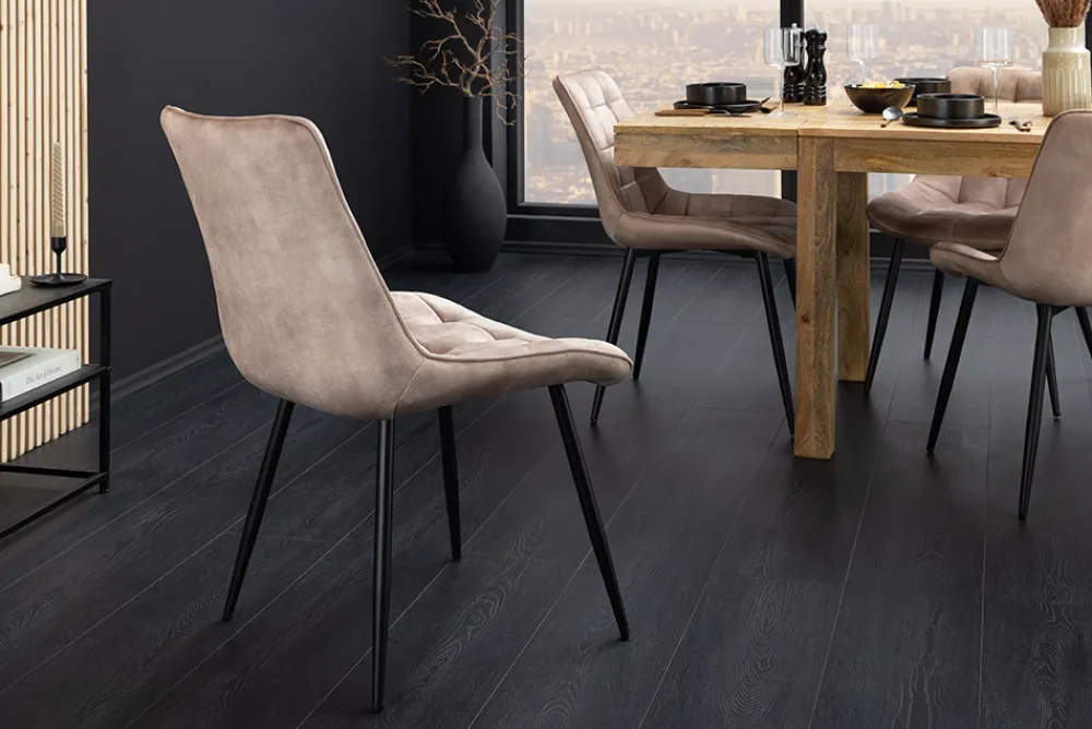 Riess-Ambiente Stühle|Samt Möbel > Design Stuhl ROADSTAR champagner greige Samt schwarze Metallbeine
