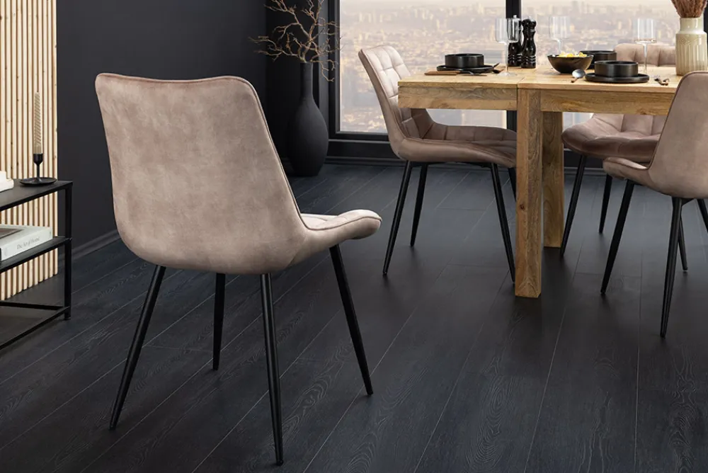 Riess-Ambiente Stühle|Samt Möbel > Design Stuhl ROADSTAR champagner greige Samt schwarze Metallbeine