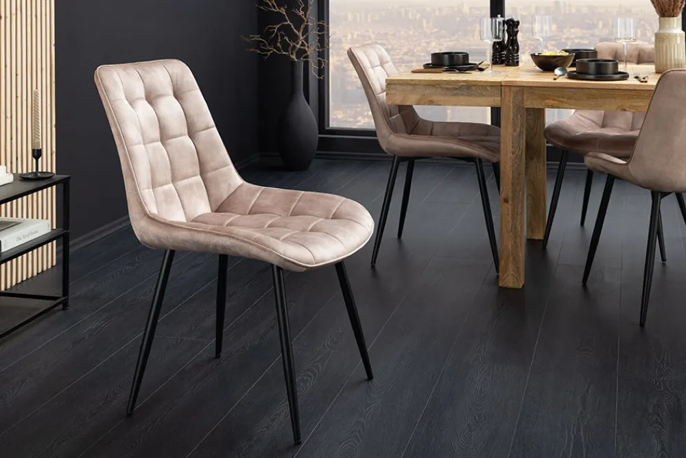 Riess-Ambiente Stühle|Samt Möbel > Design Stuhl ROADSTAR champagner greige Samt schwarze Metallbeine