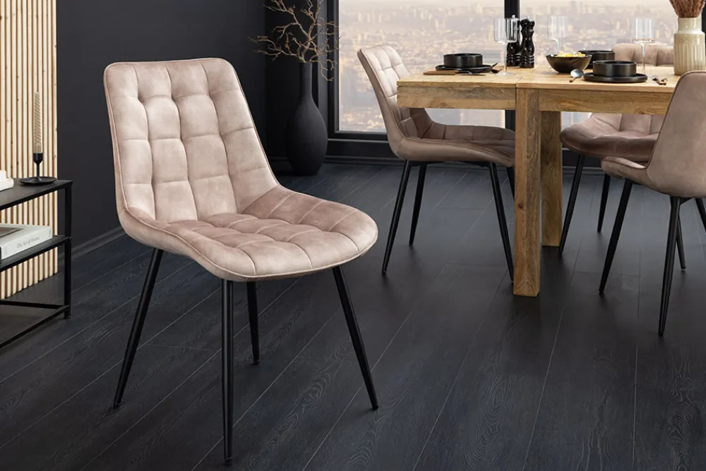 Riess-Ambiente Stühle|Samt Möbel > Design Stuhl ROADSTAR champagner greige Samt schwarze Metallbeine