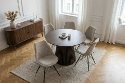 Riess-Ambiente Skandinavisch|Retro Möbel > Design Stuhl SCANDINAVIA MEISTERSTÜCK beige grau Chenille schwarz Metallgestell