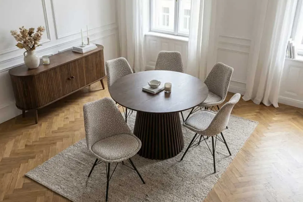 Riess-Ambiente Skandinavisch|Retro Möbel > Design Stuhl SCANDINAVIA MEISTERSTÜCK beige grau Chenille schwarz Metallgestell