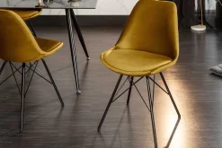 Riess-Ambiente Skandinavisch|Stühle > Design Stuhl SCANDINAVIA MEISTERSTÜCK senfgelb Samt schwarze Metallbeine