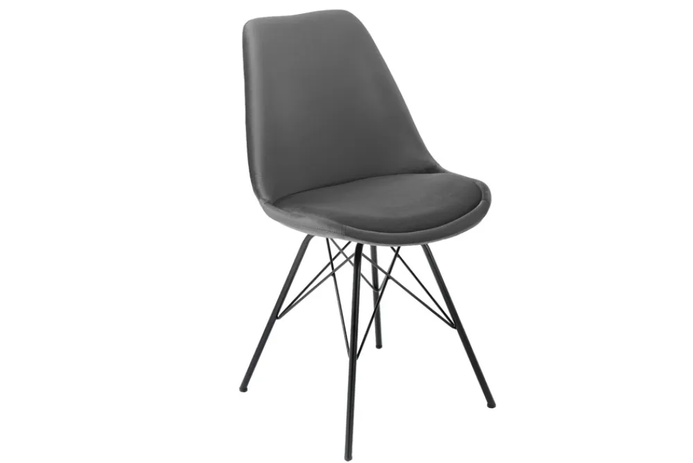 Riess-Ambiente Skandinavisch|Industrial Loft > Design Stuhl SCANDINAVIA MEISTERSTÜCK grau Samt schwarze Metallbeine