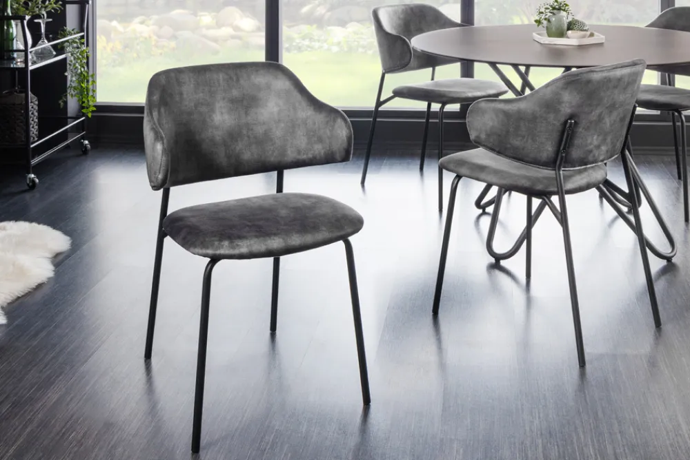 Riess-Ambiente Skandinavisch|Retro Möbel > Design Stuhl VOGUE grau Samt schwarze Metallbeine