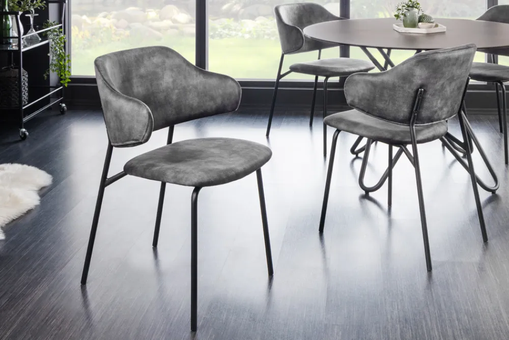 Riess-Ambiente Skandinavisch|Retro Möbel > Design Stuhl VOGUE grau Samt schwarze Metallbeine