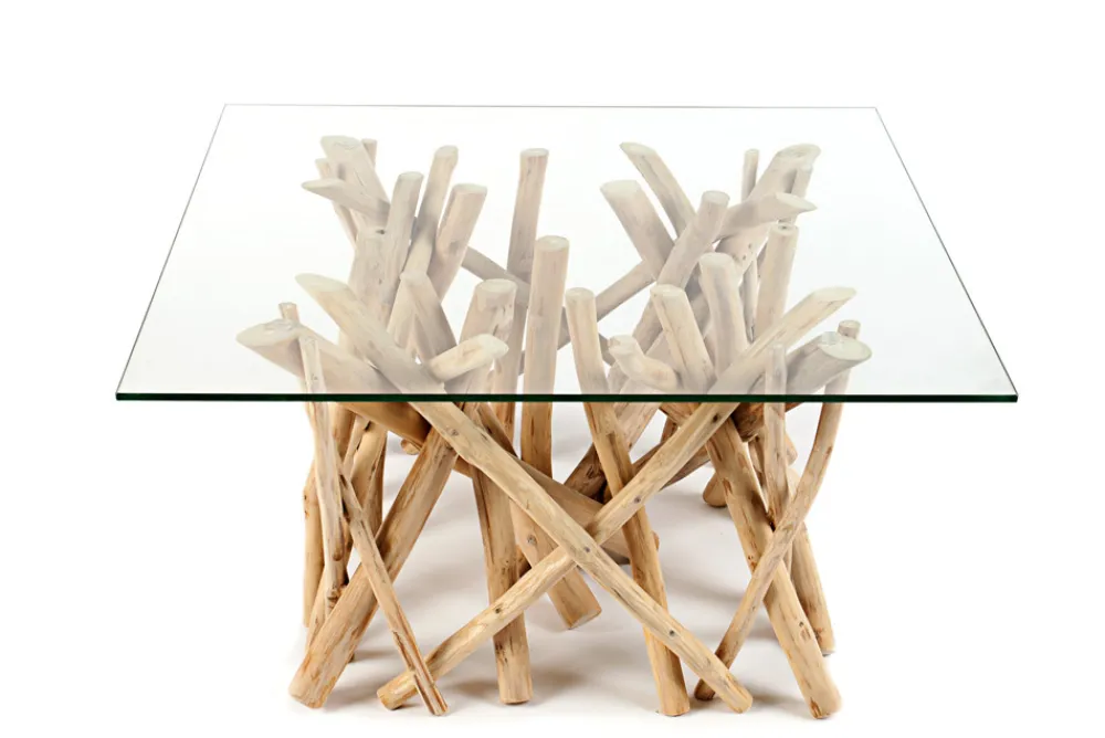 Riess-Ambiente Mehr...|Couchtische > Design Teakholz Couchtisch DRIFTWOOD 80cm mit Glasplatte eckig