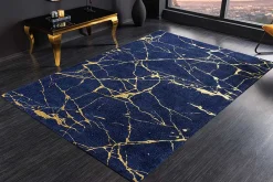 Riess-Ambiente Teppiche > Design Teppich MARBLE 240x160cm königsblau gold Marmor-Optik Flachgewebe