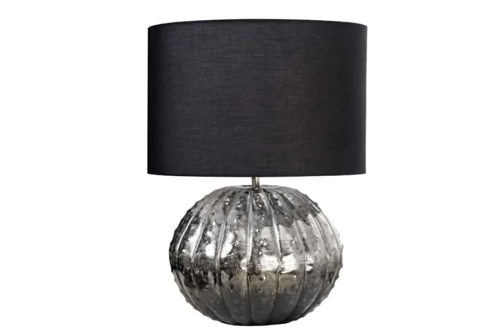 Riess-Ambiente Tischlampen > Design Tischlampe ABSTRACT 50cm silber schwarz Metall Stoffschirm handmade
