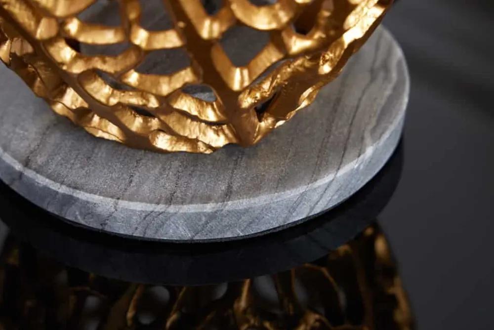 Riess-Ambiente Goldene Möbel|Tischlampen > Design Tischlampe ABSTRACT LEAF gold Metall schwarz Marmorfuß handmade