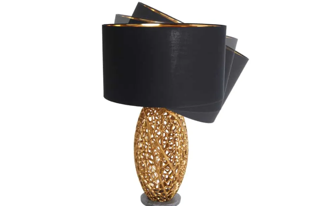 Riess-Ambiente Goldene Möbel|Tischlampen > Design Tischlampe ABSTRACT LEAF gold Metall schwarz Marmorfuß handmade