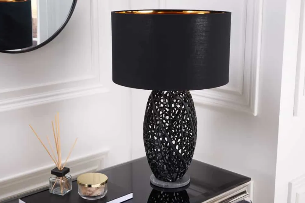 Riess-Ambiente Tischlampen > Design Tischlampe ABSTRACT LEAF schwarz Metall Marmorfuß handmade