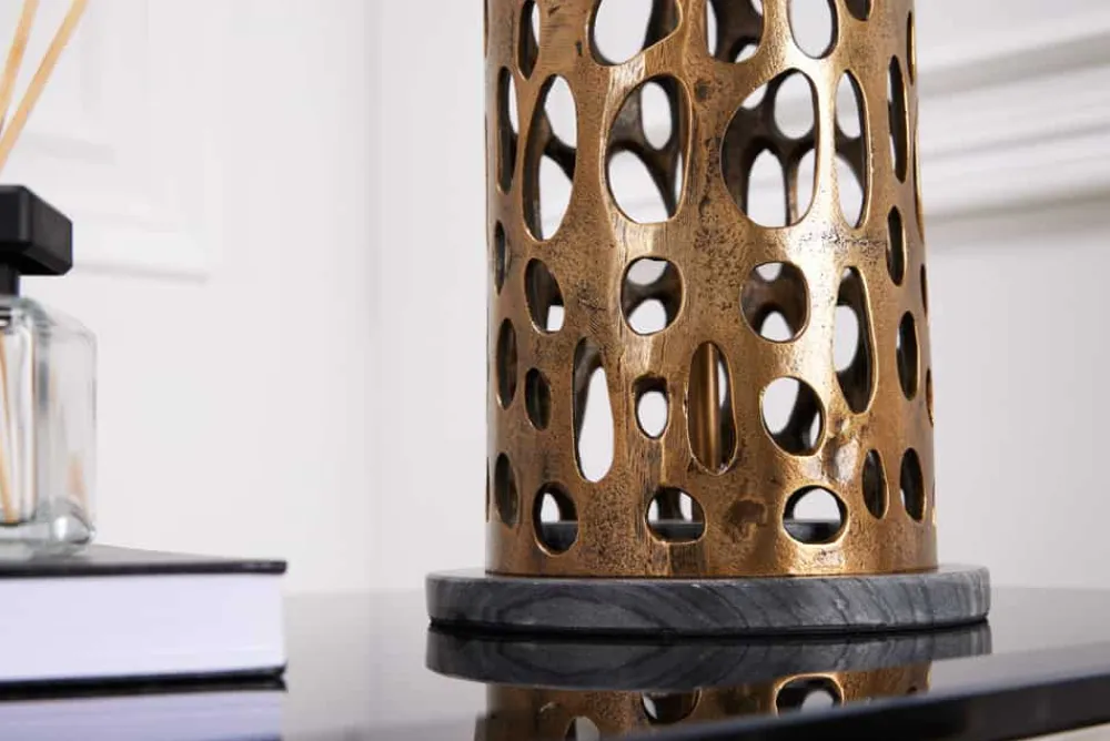 Riess-Ambiente Tischlampen > Design Tischlampe ABSTRACT LEAF kupfer antik Metall Marmorfuß handmade