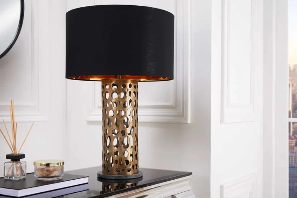 Riess-Ambiente Tischlampen > Design Tischlampe ABSTRACT LEAF kupfer antik Metall Marmorfuß handmade