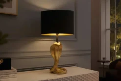 Riess-Ambiente Tischlampen > Design Tischlampe COBRA 65cm gold Schlangen Skulptur schwarzer Stoffschirm