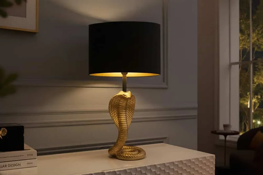 Riess-Ambiente Tischlampen > Design Tischlampe COBRA 65cm gold Schlangen Skulptur schwarzer Stoffschirm