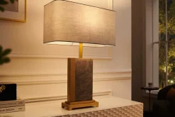 Riess-Ambiente Goldene Möbel|Tischlampen > Design Tischlampe ELEGANCIA 65cm gold grau Stoffschirm Marmor