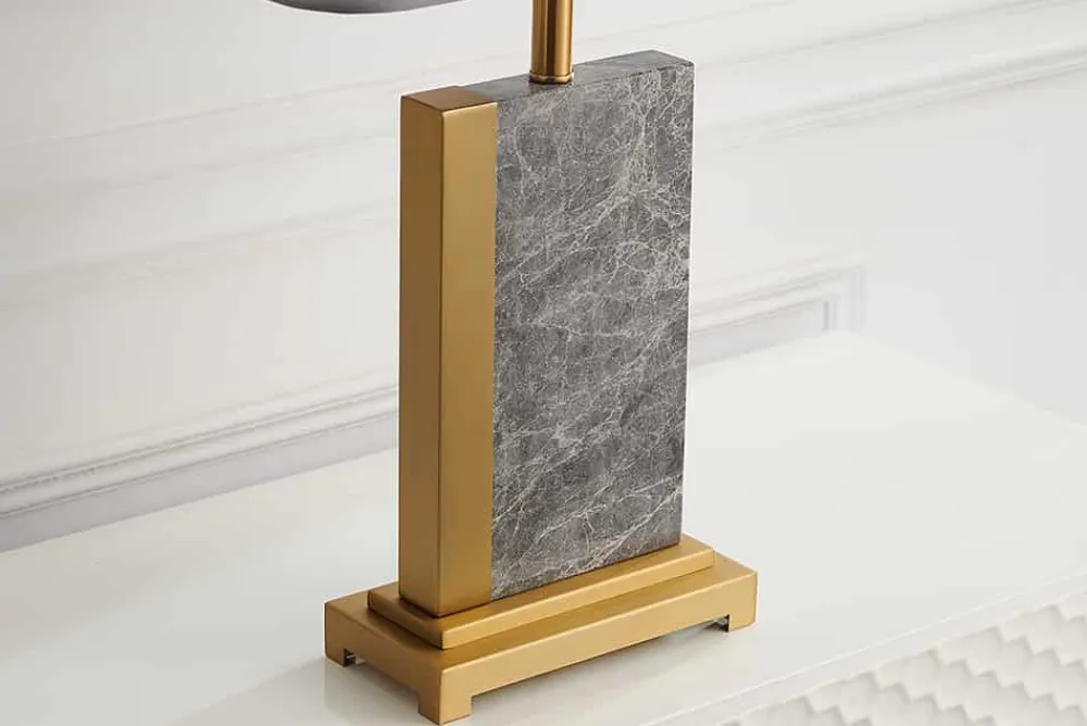 Riess-Ambiente Goldene Möbel|Tischlampen > Design Tischlampe ELEGANCIA 65cm gold grau Stoffschirm Marmor