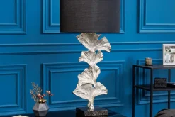 Riess-Ambiente Tischlampen > Design Tischlampe GINKGO 70cm schwarz Stoffschirm silber Metall handmade Marmor-Fuß