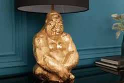 Riess-Ambiente Tischlampen > Design Tischlampe KONG 60cm gold Metall Affenlampe schwarzer Lampenschirm