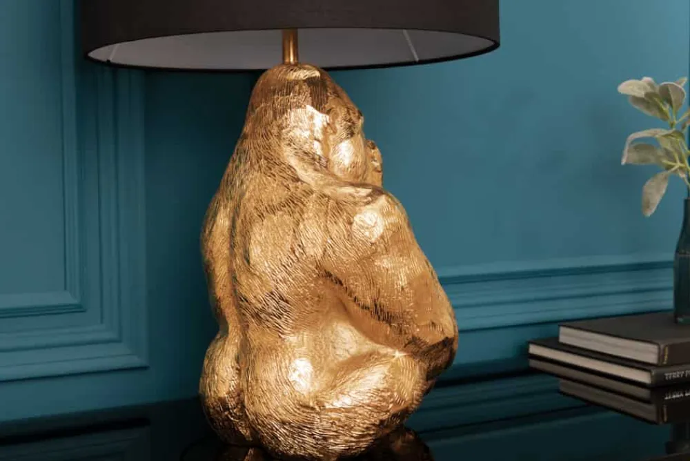 Riess-Ambiente Tischlampen > Design Tischlampe KONG 60cm gold Metall Affenlampe schwarzer Lampenschirm