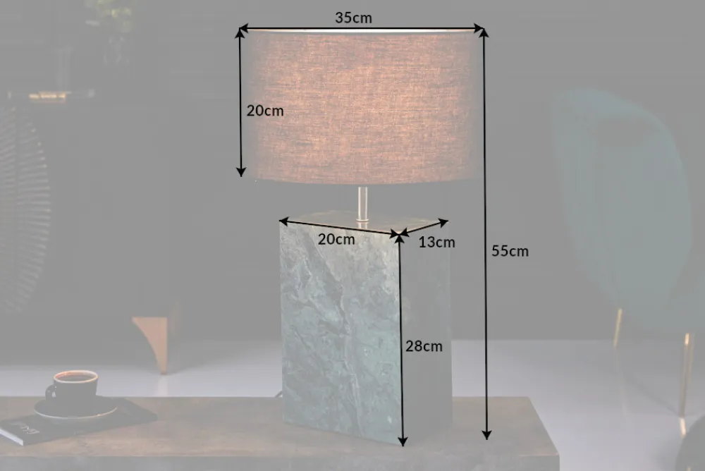 Riess-Ambiente Tischlampen > Design Tischlampe NOBLE 55cm grün Marmorfuß Stoffschirm