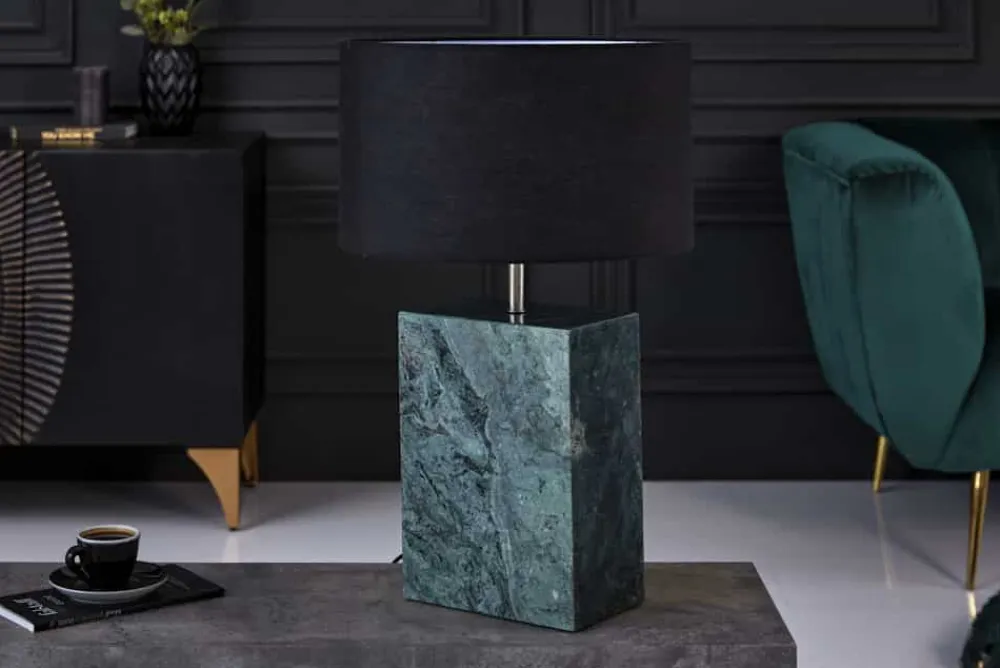 Riess-Ambiente Tischlampen > Design Tischlampe NOBLE 55cm grün Marmorfuß Stoffschirm