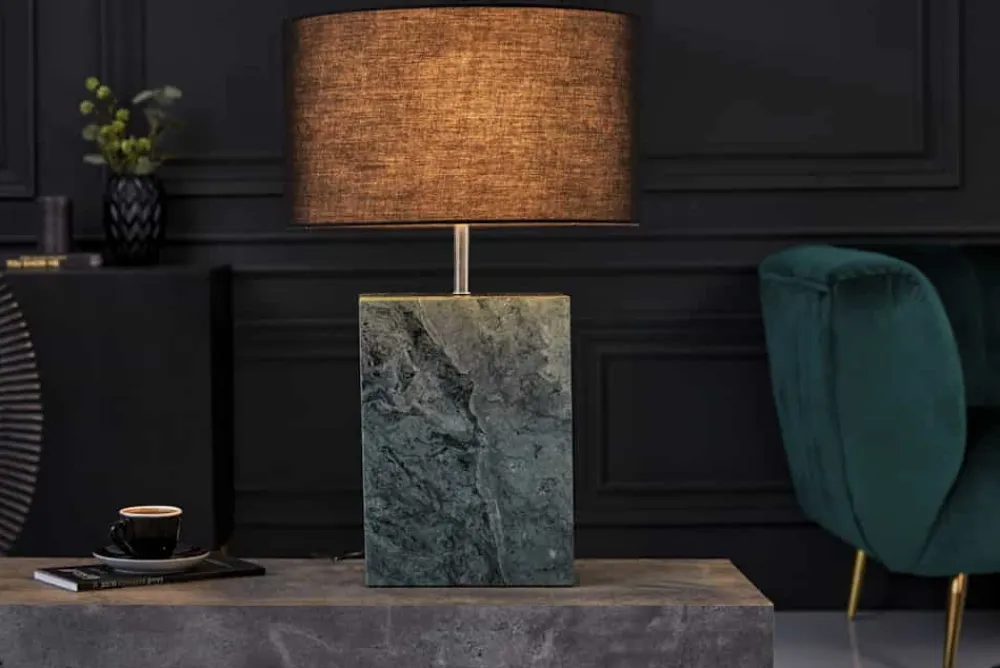 Riess-Ambiente Tischlampen > Design Tischlampe NOBLE 55cm grün Marmorfuß Stoffschirm