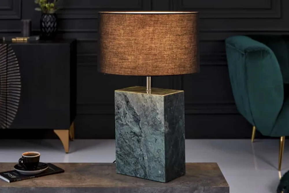 Riess-Ambiente Tischlampen > Design Tischlampe NOBLE 55cm grün Marmorfuß Stoffschirm