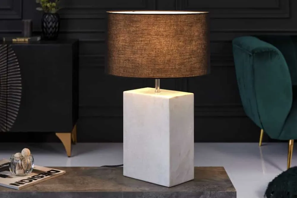 Riess-Ambiente Tischlampen > Design Tischlampe NOBLE 55cm weiß Marmorfuß Stoffschirm