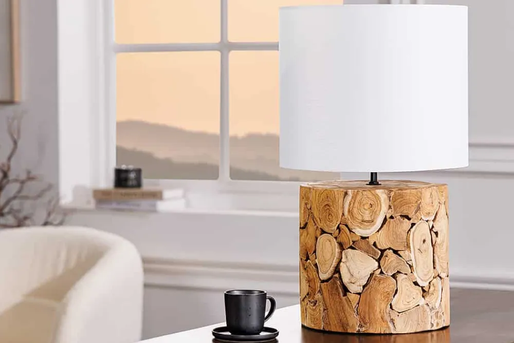 Riess-Ambiente Mehr...|Lampen > Design Tischlampe PURE NATURE 45cm natur handmade Eisenholz Baumwollschirm weiß
