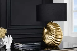 Riess-Ambiente Goldene Möbel|Tischlampen > Design Tischlampe SHELL 60cm gold schwarz Metall Stoffschirm maritim